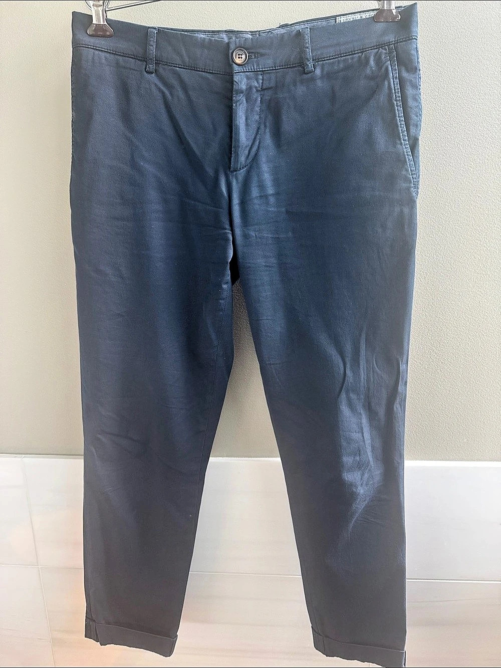 Brunello Cucinelli Slim Fit Navy Chinos  Size IT48